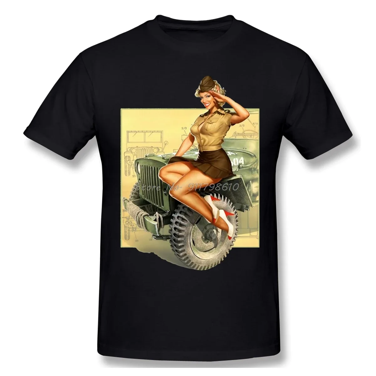 Pin-up Willys MB Vintage Casual T Shirt Hot Sale Band Of Brothers TShirt Anime Men Tee Streetwear Harajuku anime clothes