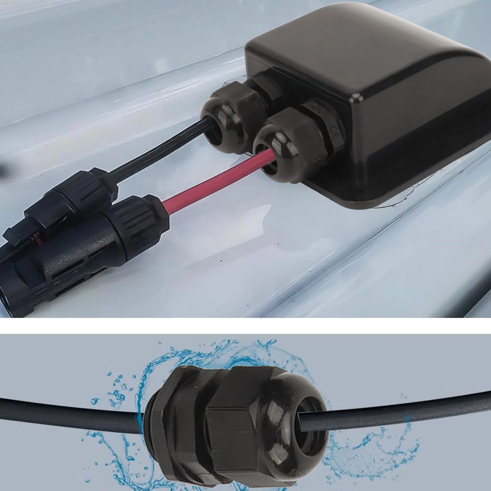 Solar Double Cable Entry Gland Box Waterproof Housing for RV Roof Boat Yacht Camping Travel Panel 6mm²-12mm² 14AWG to 10AWG