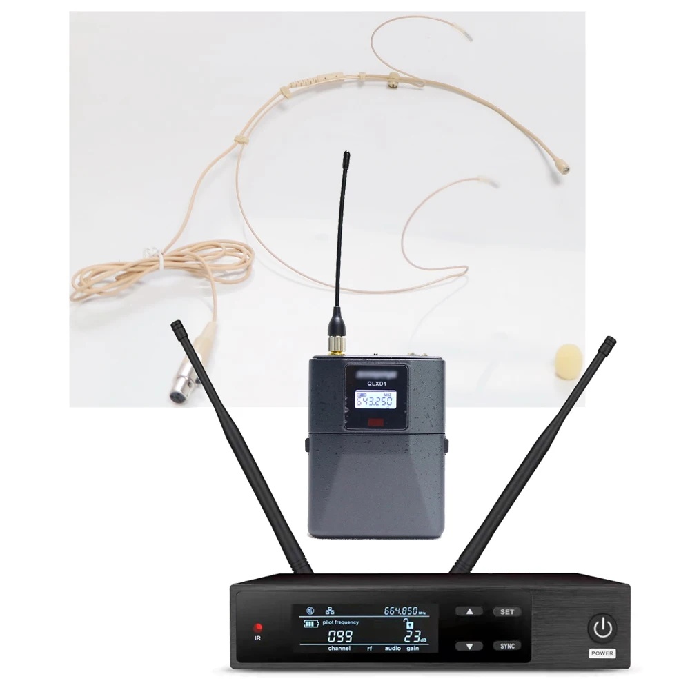 

QLXD4/QLXD1 BeltPack Transmitter with Beige Headset Vocal Mic Capsule for use with QLXD Digital Wireless Microphone Systems