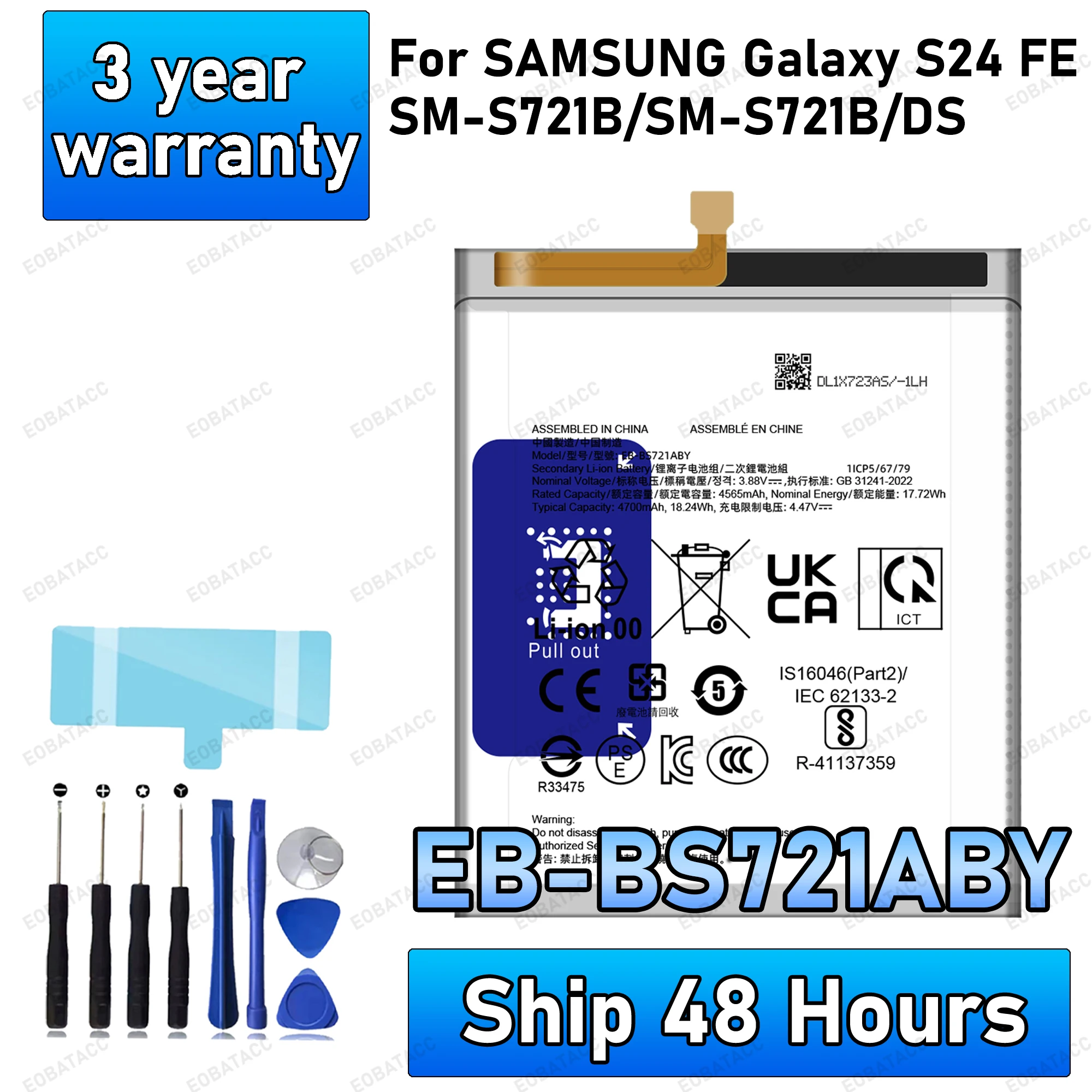 

4700mAh EB-BS721ABY Battery For Samsung Galaxy S24 FE/SM-S721B Replacement Bateria+Free Tools