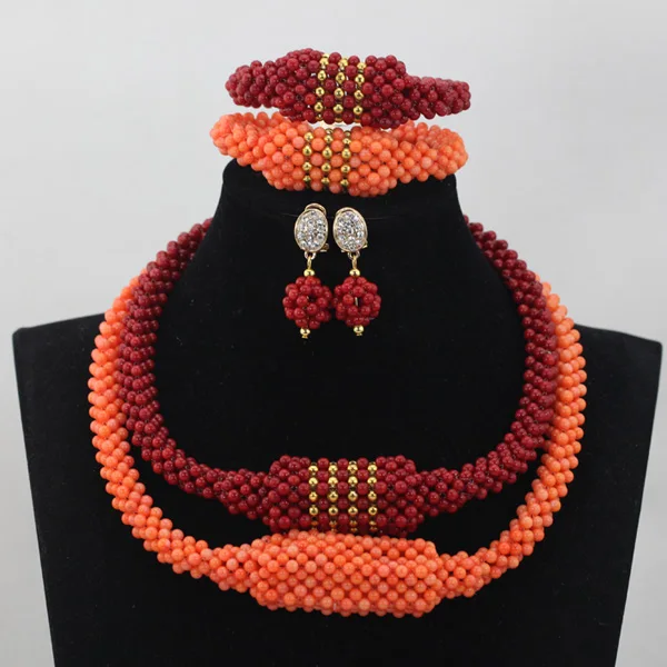 New  4 Layers  Latest African Wedding Jewelry Set Handmade Balls Beads Bridal Necklace Jewelry Sets ABH033