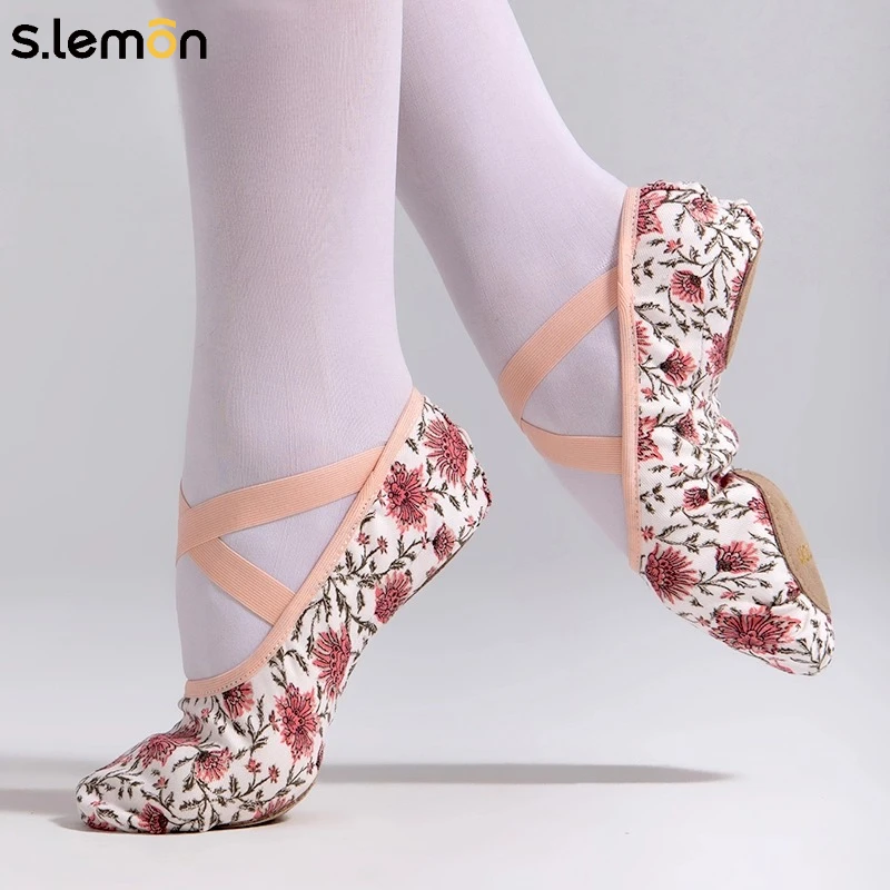 

S.lemon/балетная гимнастическая обувь из эластичной ткани для девочек, тапочки, эластичная парусиновая танцевальная обувь для детей и взрослых, танцевальная женская обувь