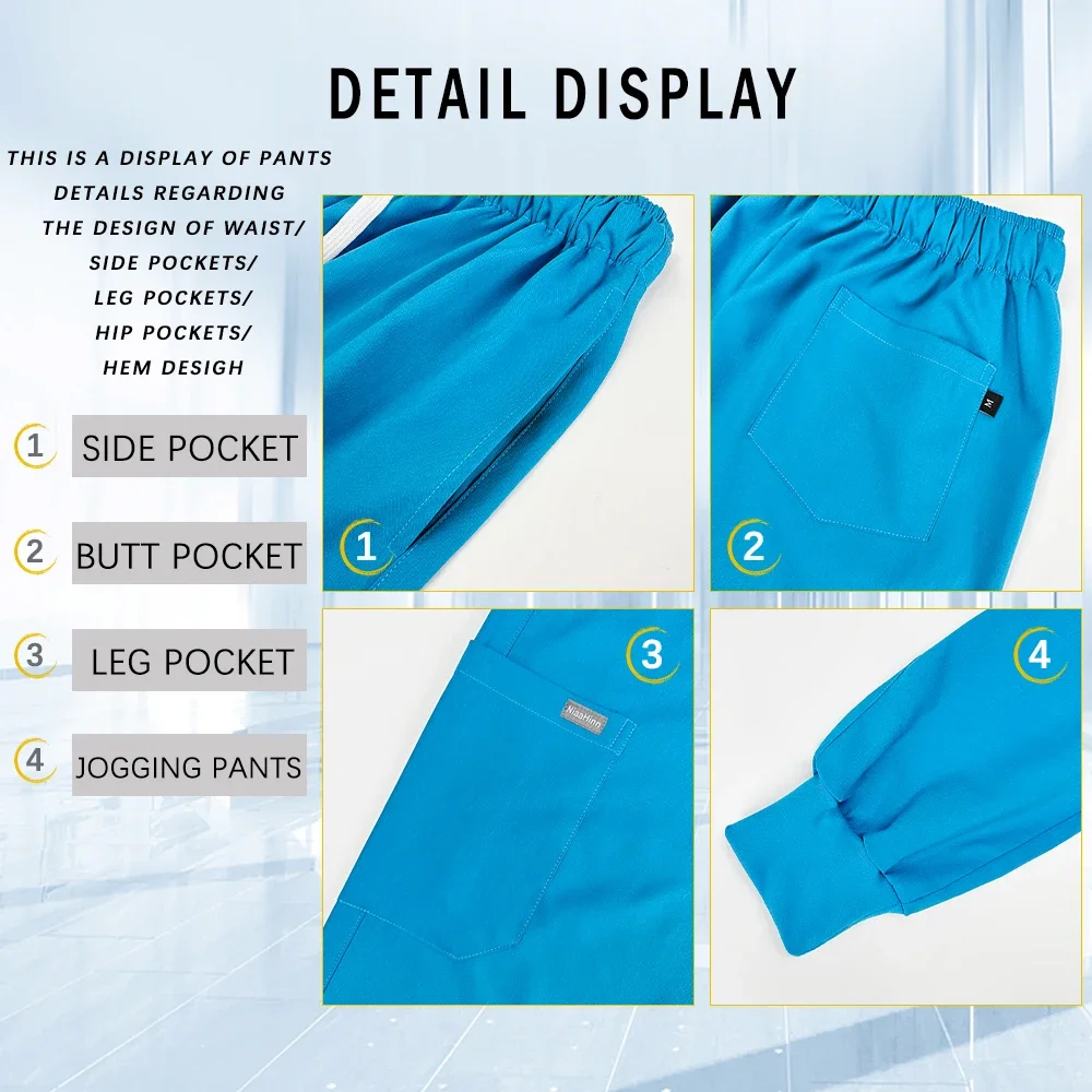 Macacão médico para dentista, uniforme médico com bolsos, calças jogger, conjunto esfoliante clínico, roupa de trabalho cirúrgica, traje de enfermagem veterinária