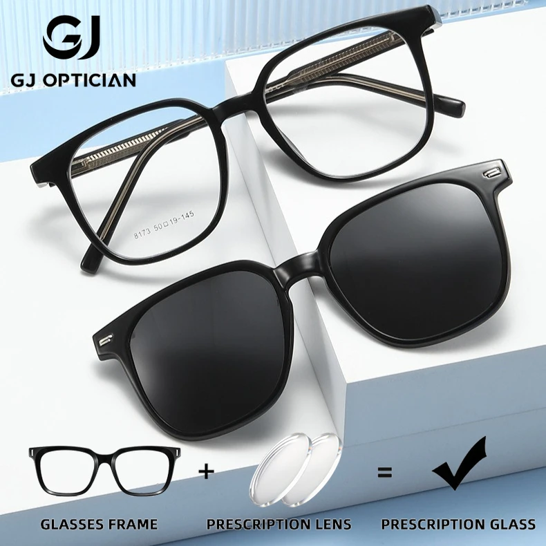 

GJ OPTICIAN New Magnetic Suction Glasses Polarized Clip Sunglasses Women Square Anti Blue Light Prescription Customized Glasses