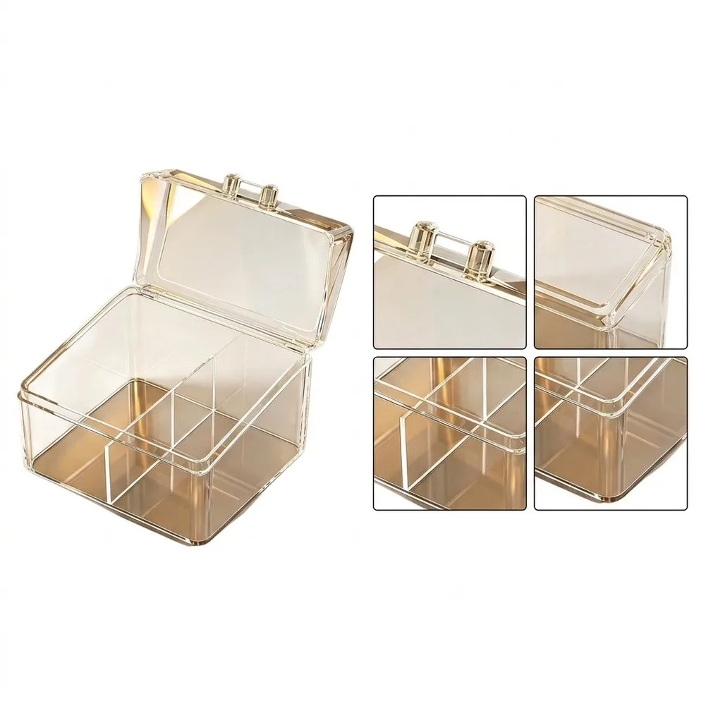 Transparent PET Cotton Swab Storage Box with Hinged Lid for Bathroom Countertop Organizing Cotton Pads and Dental Floss Picks