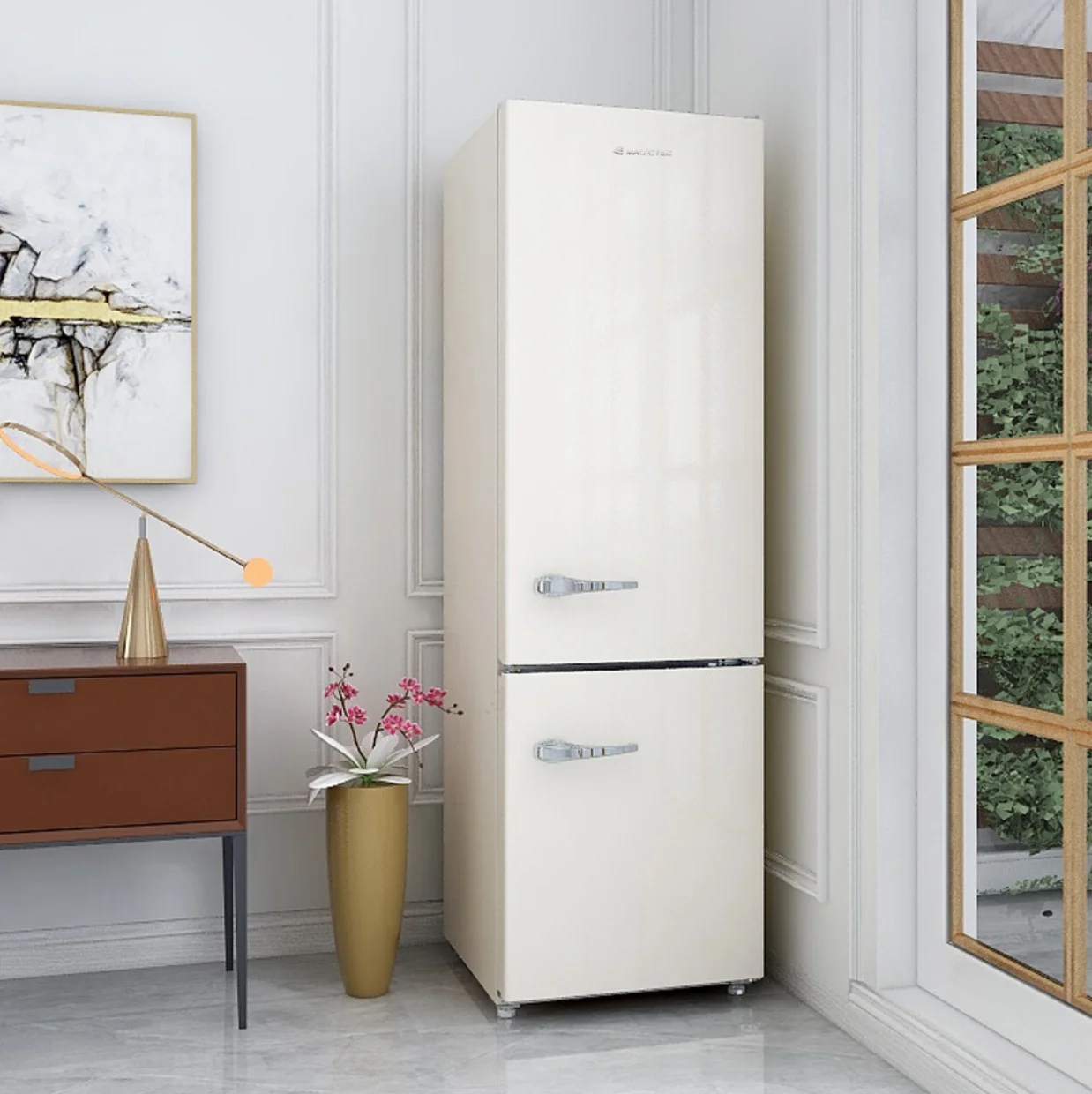 %# MDRF250WE-RE Retro 238L Frost-Free Energy Efficient Electric Refrigerator Bottom Mount Freezer Air Cooling Portable Hotel