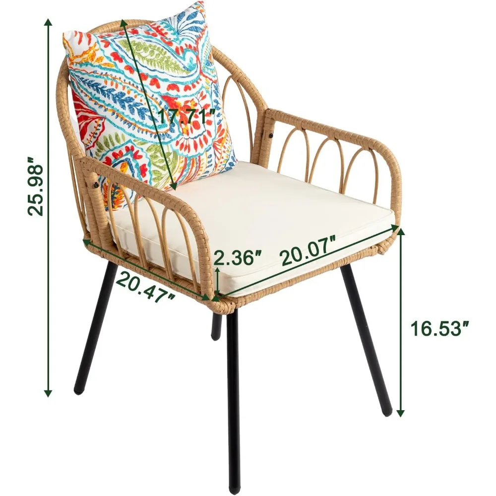 طقم كراسي تناول الطعام الخارجية من VINGLI مكون من 4 قطع مع وسادة ووسادة خلفية وكراسي فناء داخلية وخارجية مناسبة لجميع الأحوال الجوية