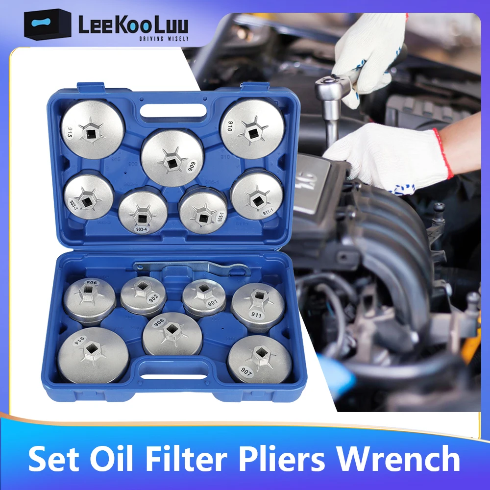 Set Oil Filter Pliers Wrench, 15 Piece Socket Set Tool Kit, Drive Cap Removal Tool Set,  Aluminum Cover Wrench Removal Tool