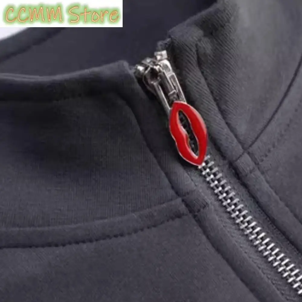 Bawełniana koszulka z długim rękawem dla kobiet, wiosenno-jesienna moda, koreańska wersja, stójka, luźny kardigan, zapinany na zamek, casual.