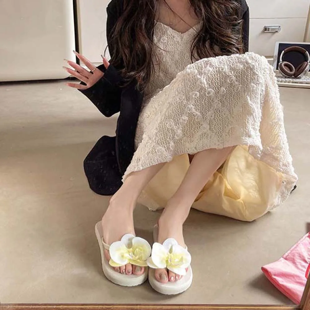 

PE Butterfly Orchid Flip Flops Anti-slip PVC Moth Orchid Household Shoes Thickened Resilience Women Flower Slippers Girls