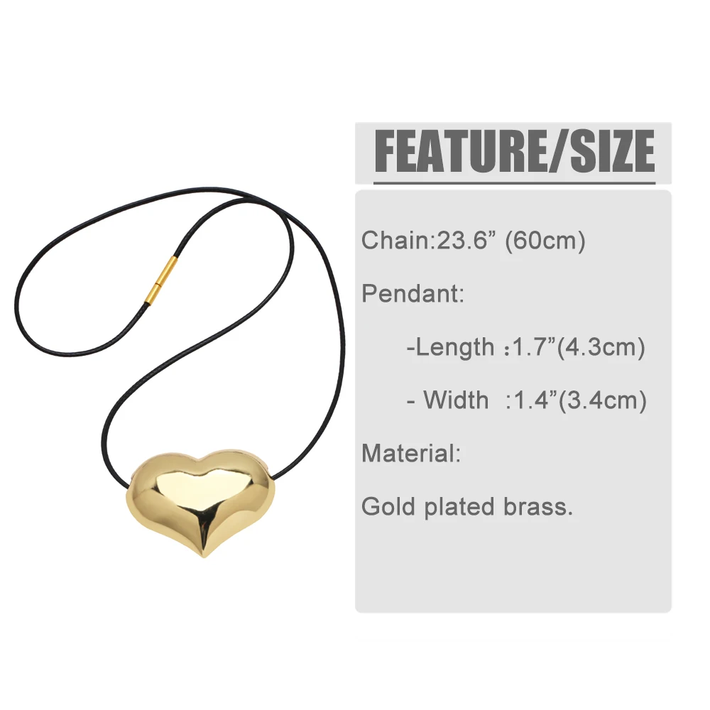 FLOLA Gold/Silver Color Heart Necklaces for Women PU Leather Chain Bubble Heart Necklaces Simple Jewelry nkeb879