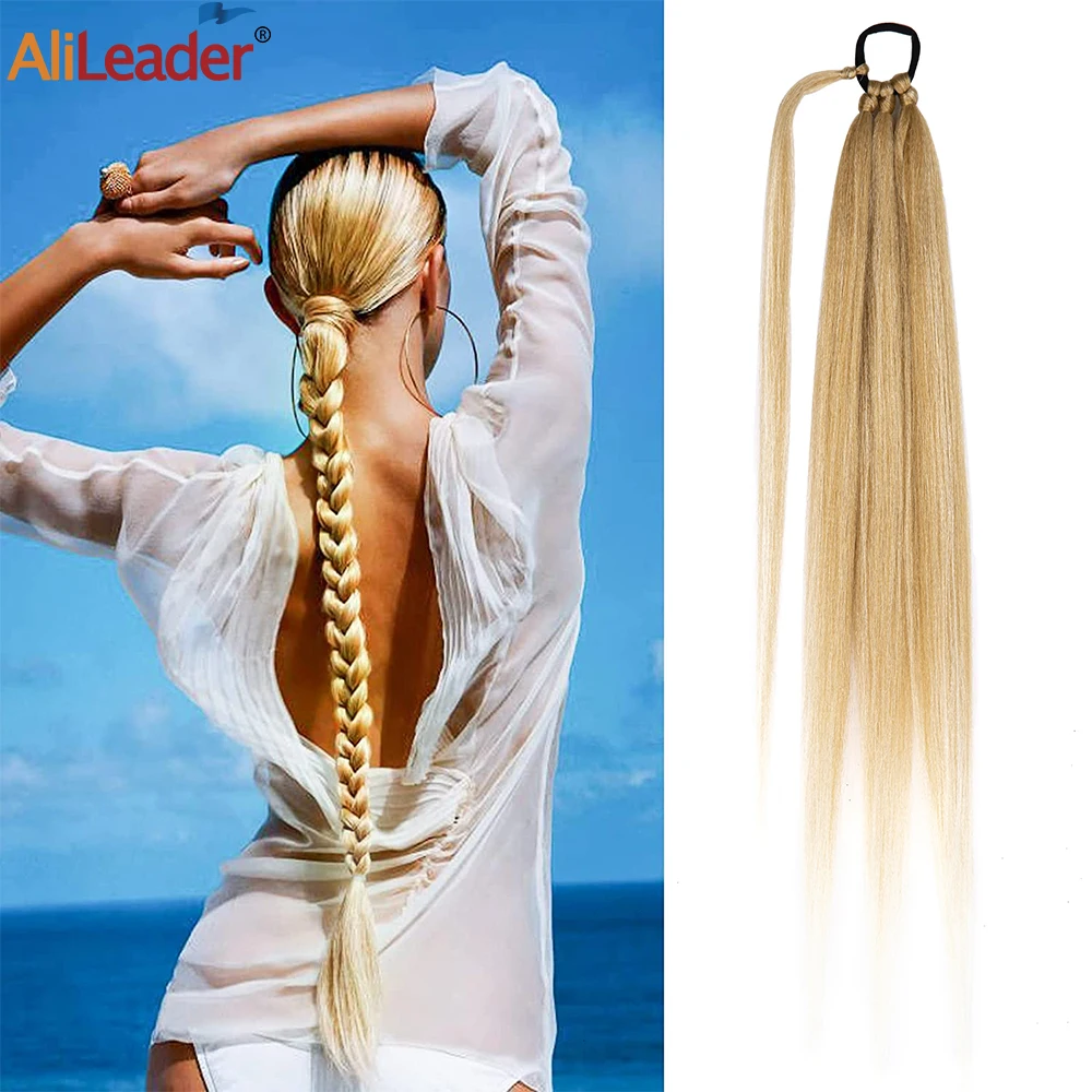 Yaki Straight Ponytail with Hair Tie Synthetic Fake Hair Ponytail Extensions for DIY Fishtail Braid Twisted Braid Bubble Braids