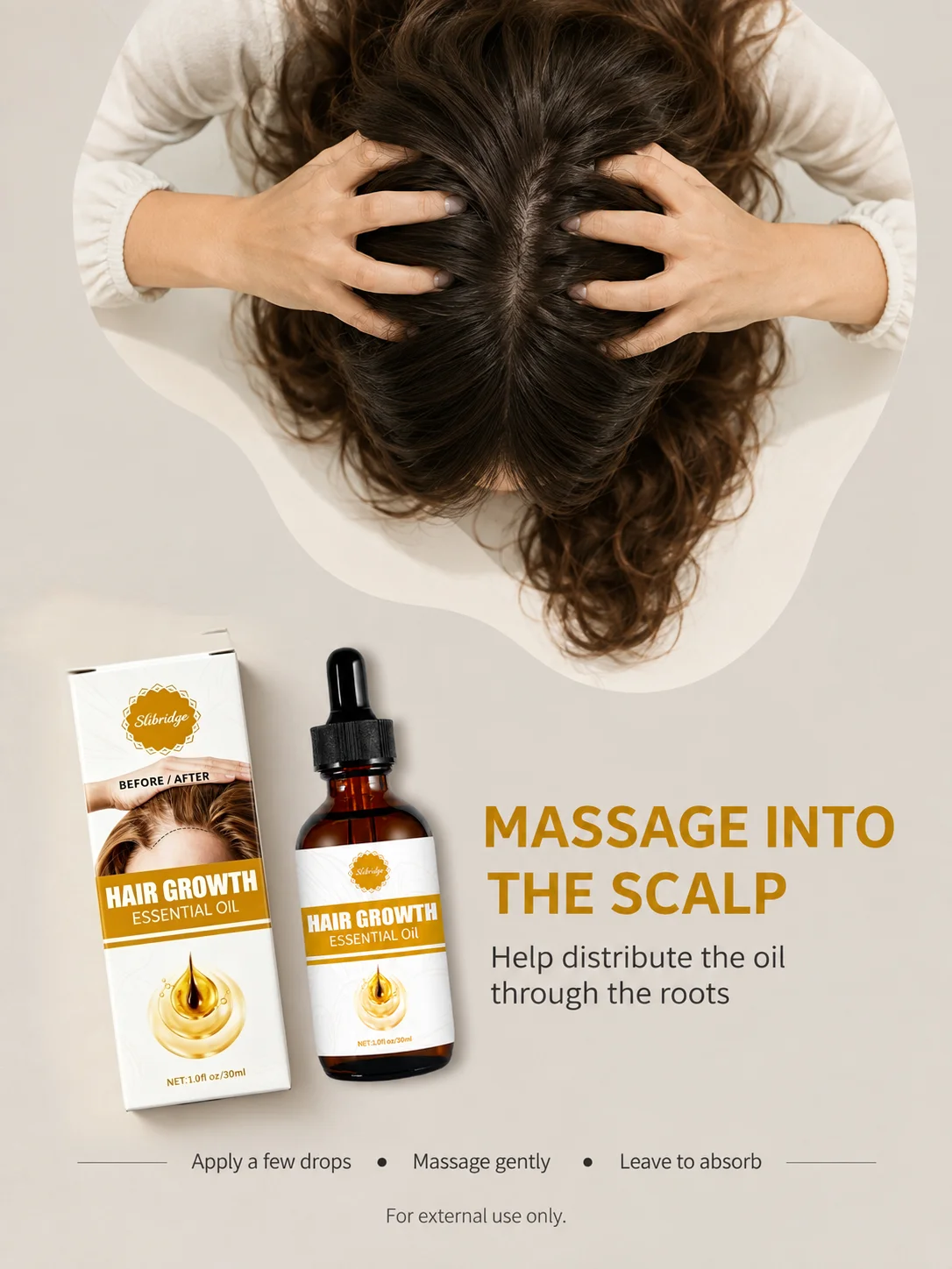 Premium Hair Growth Essential Oil Natural Herbal Infusion to Promote Visible Hair Regrowth for Men & Women 30ml
