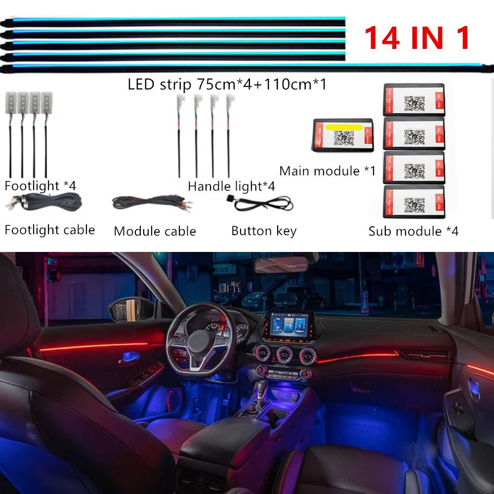 LED Symfonie Auto Omgevingslicht 64 RGB Interieur Acryl Lichtgeleider Glasvezel Auto Decoratie Sfeer 18/14/10/6in1 Universeel