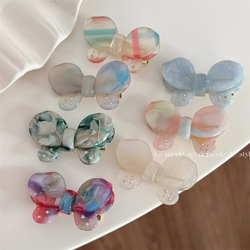 

Acetate Colorful Butterfly Hair Clip Duckbill Clip Sweet Fresh Side Clip For Girl Woman New Hairpin Hair Accessories Headwear