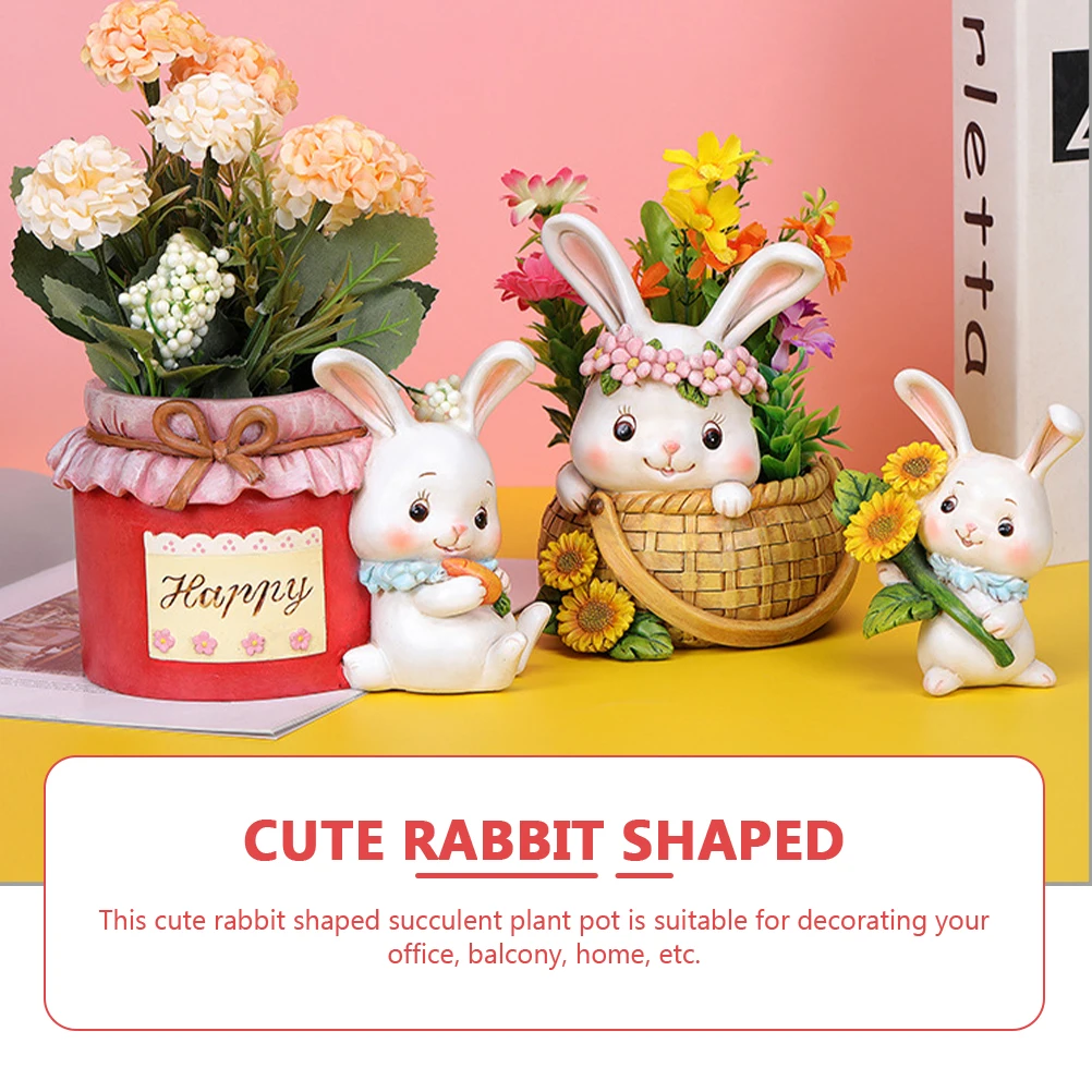

Rabbit Ornament Plant Pot Flower Reisn Pots for Plants Indoor Resin Succulent Small