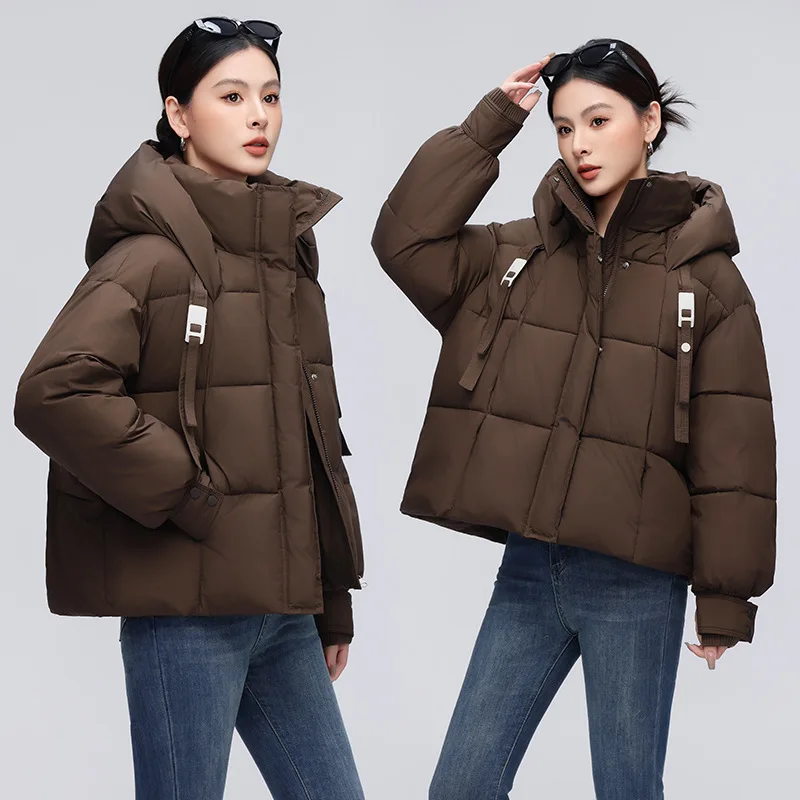 2025 inverno nova moda feminina jaqueta curta solta casaco quente tamanho pequeno puffer