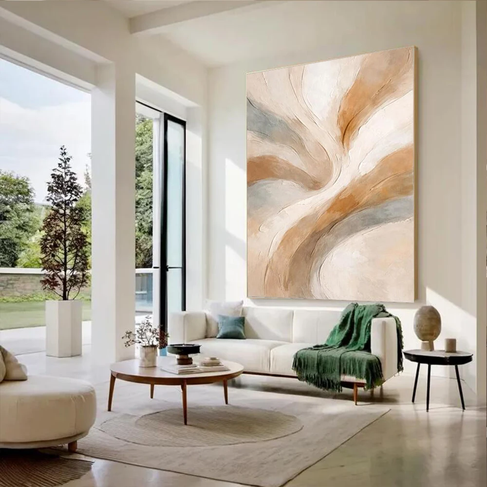 100% Handmade Abstract Oil Painting Original Gray Gold Wall Art Picture Thick layer Big Mural For Home Living Room Decor Image