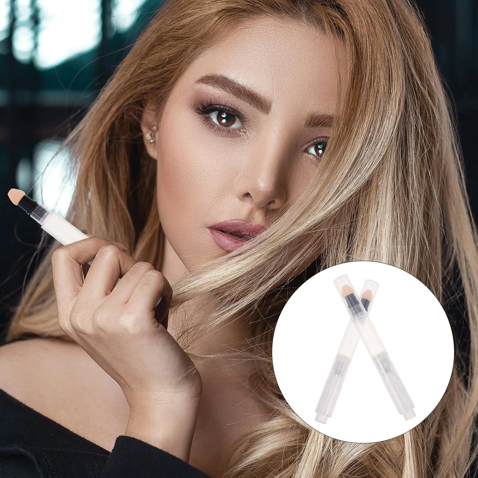 

2pcs Makeup Refillable Press Pen Sponge Tip Lip Gloss Dispenser Portable Blush Packaging Travel Multi-functional Women