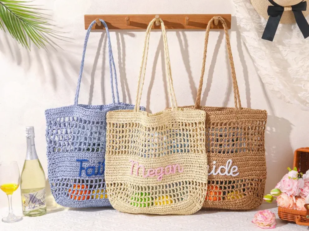 Personalized Beach Tote Bag,Straw Beach Bag,Bridesmaid Proposal, Wedding Favor,Travel Beach Bag, Bachelorette Trip Gift Bags