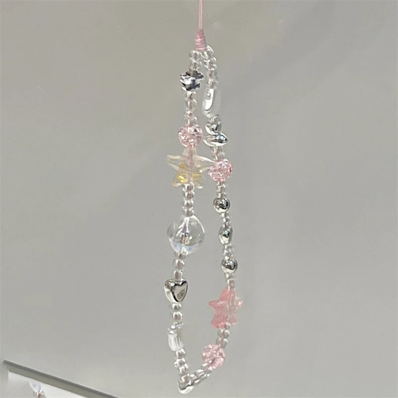 INS Pink Pearl Star Love Heart Phone Chain Trendy Pendant For iPhone Samsung Accessories Korean Cute Phone Hanging Rope Jewelry