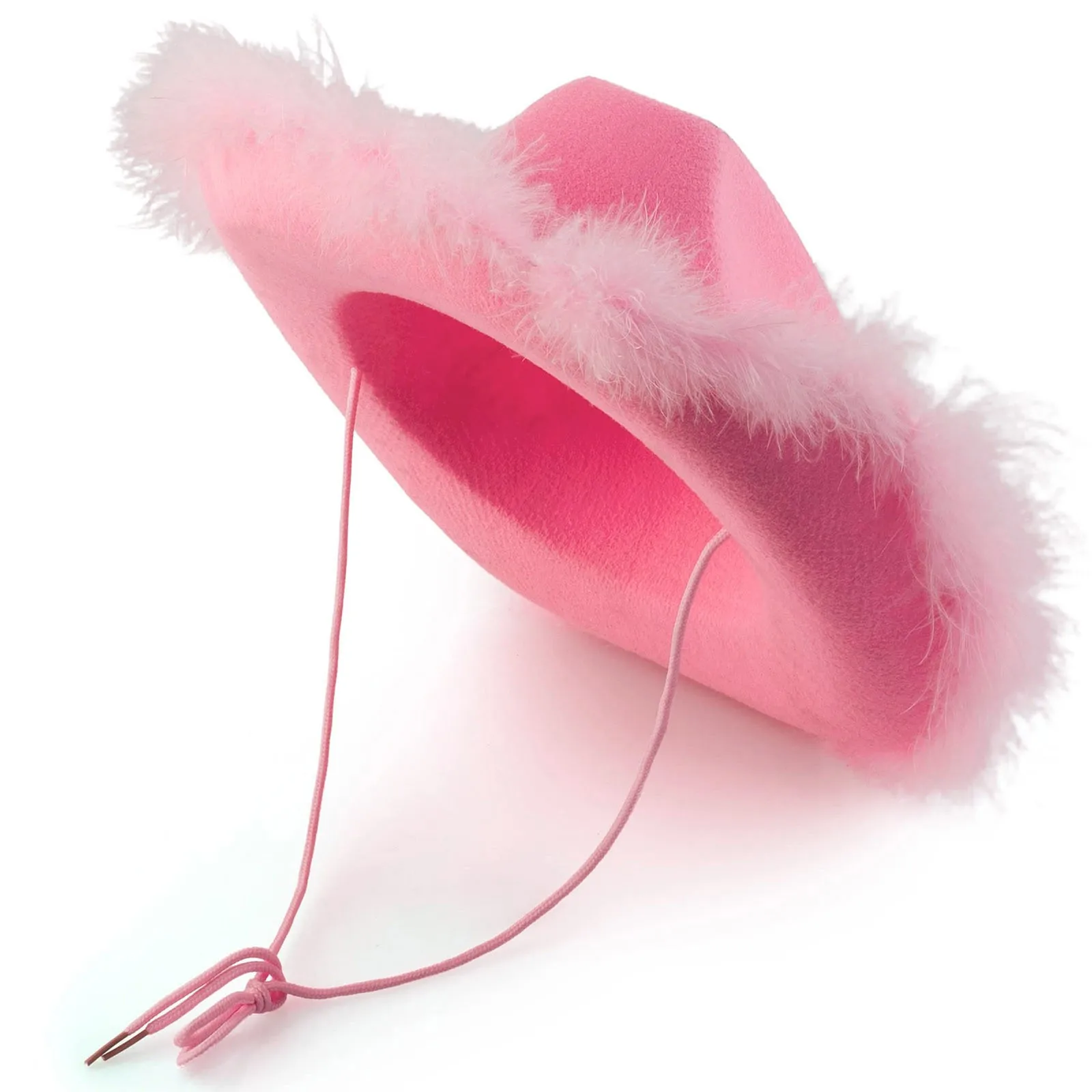 Vintage Cowboy Hat Fluffy Feather Brim Cowboy Hat Top Hat Pink Cowgirl Hat Festival Party Fashion Y2K Girls Accessories 2024