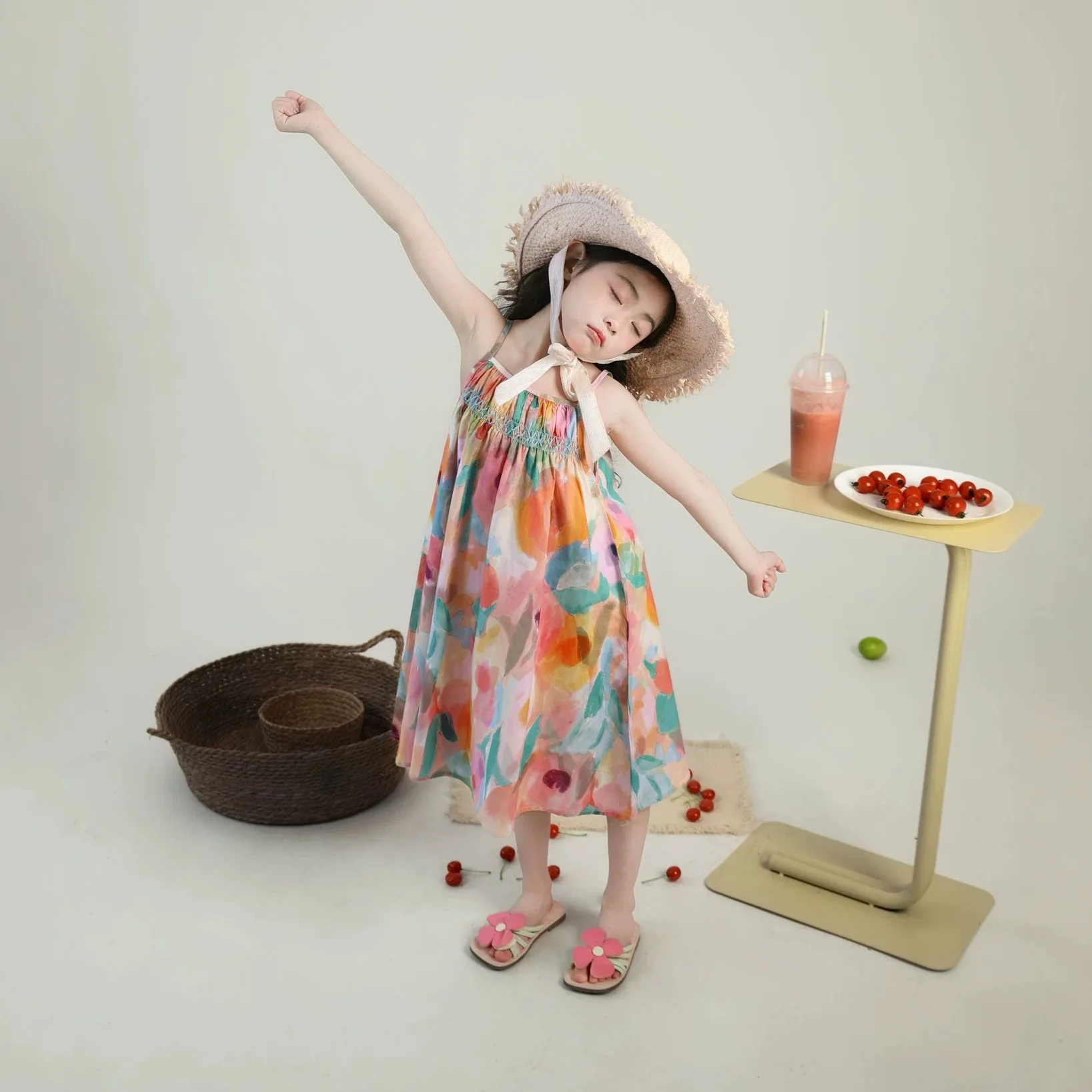 Vacation Mom Daughter Dress Print Cotton Spaghetti Strap Sundress Mommy and Me Resort  Mother and Baby Girls Matching Dresses
