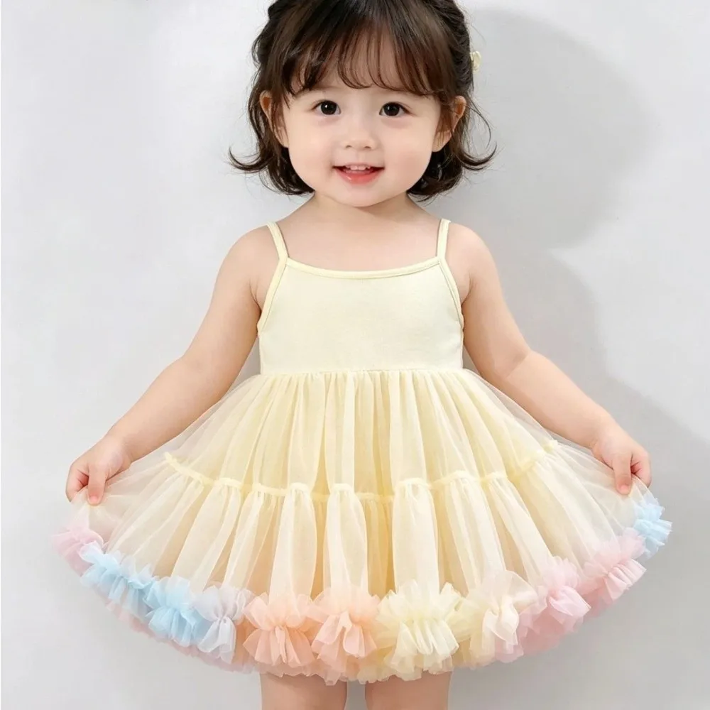 Robe de tutu de ballet d'été pour filles, robe de danse sans manches douce pour enfants, robe de princesse respirante pour mariage, costume de performance