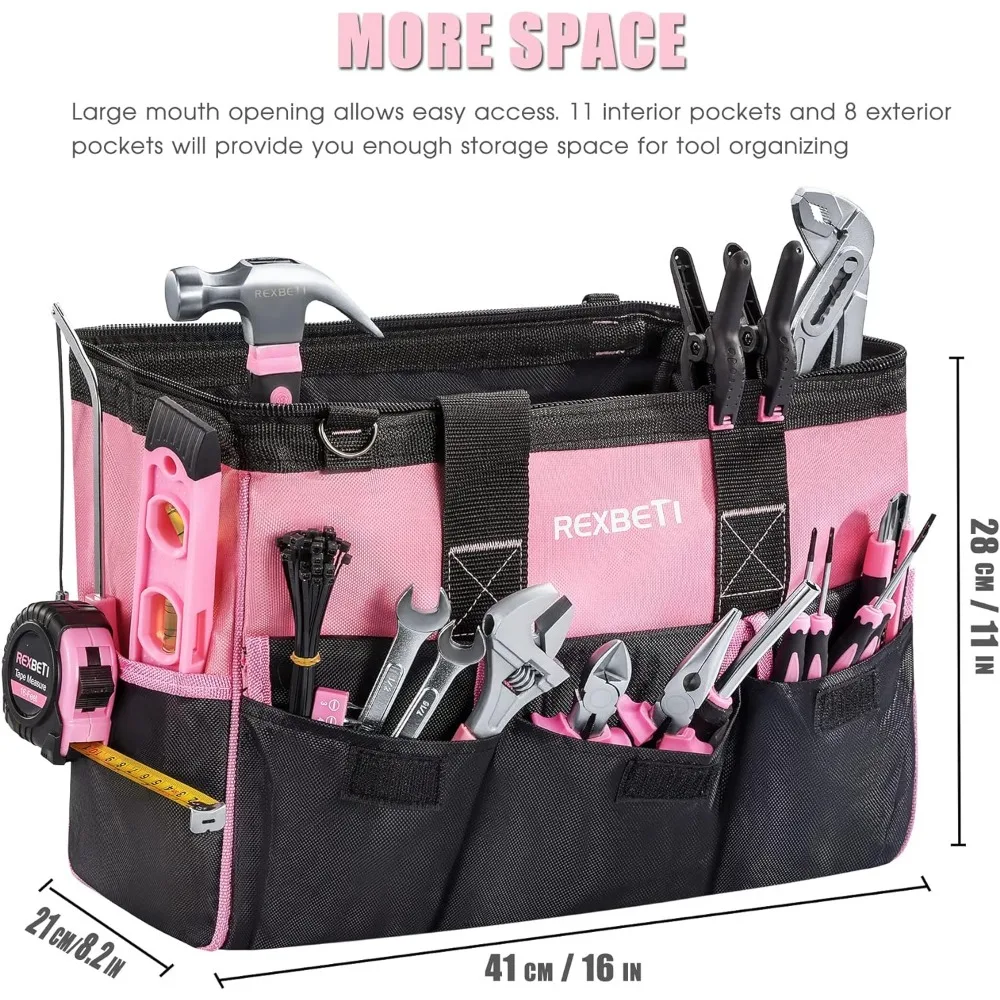 Imagem -03 - Conjunto de Mão Rosa para Mulheres Kit de Ferramentas para Reparação Doméstica Boca Grande Bolsa de Abertura 16 Polegadas 219 Pcs