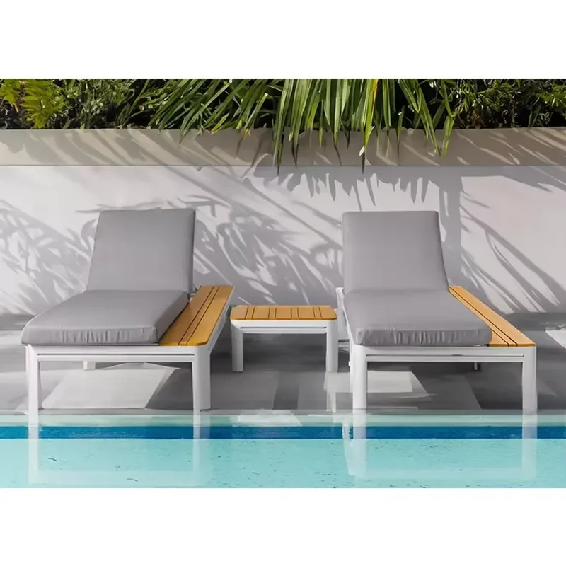 for   Aluminum Pool Lounger Set Hotel Swimming Leisure Sun Lounger with Side Table