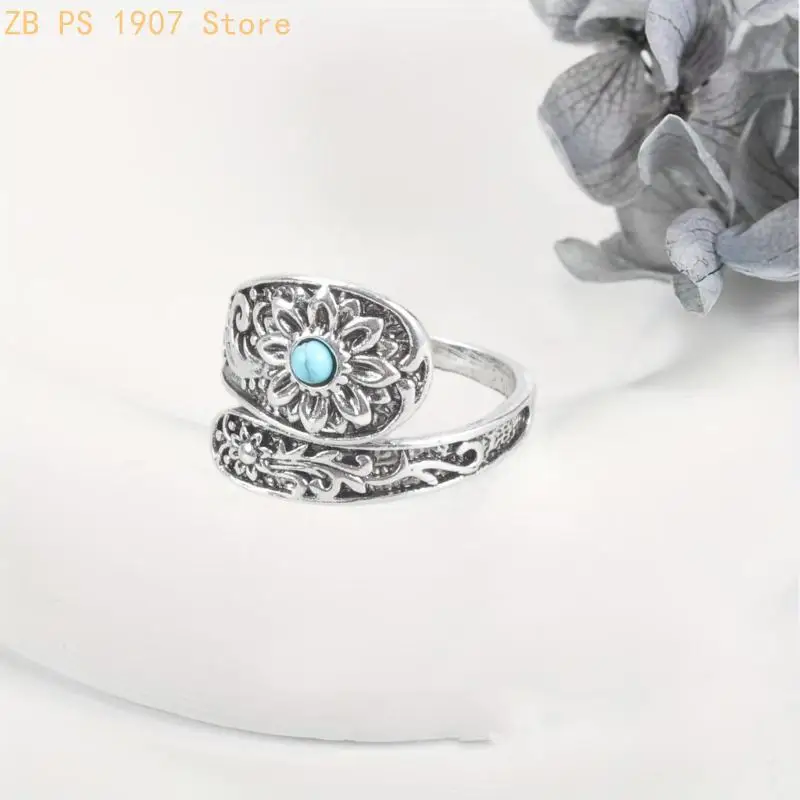 Spoon Jewelry Open Shank Ring Moonstone Centerpiece Alloy Gift Ready 55KA