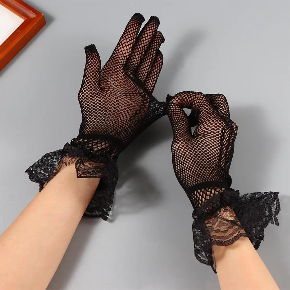 Korean Thin Bridal Sun Protection Mesh Elasticity Hand Sleeve Flower Lace Mittens Wedding gloves