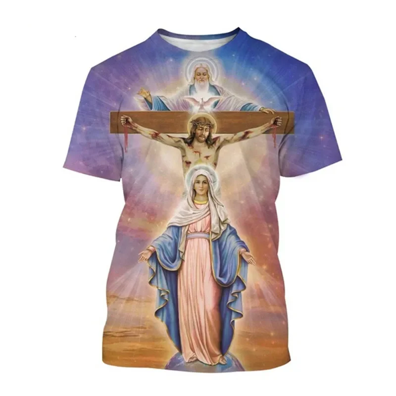 Summer Ventilated Virgin Mary 3D Printing T-Shirt Personality Fashion Short-sleeved Men's and Women's Casual Tops