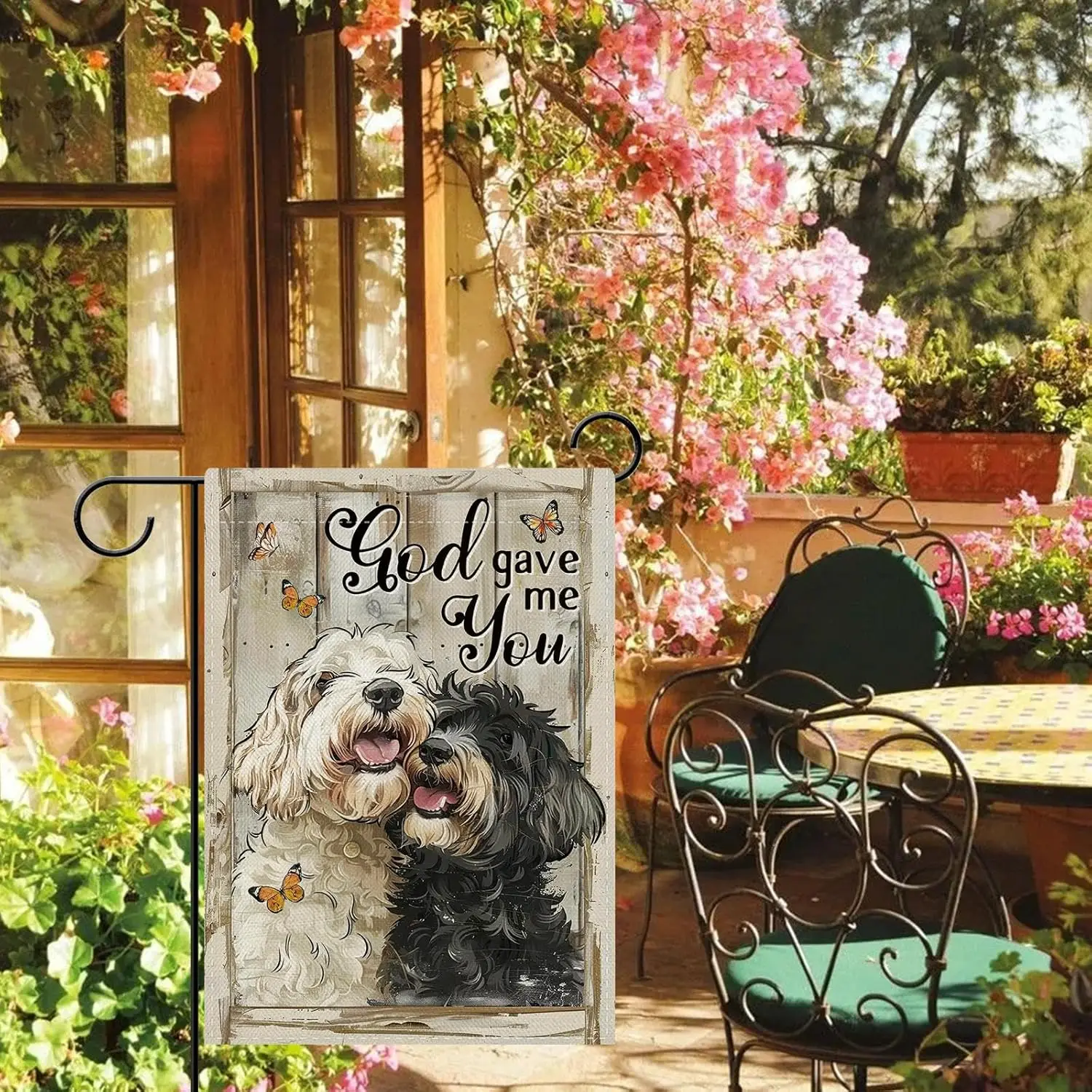 Dyrenson Vintage Labradoodle Dog Christian Decorative Garden Flag, Retro Religious God Gave Me You Yard Outside Home Decorat jjp