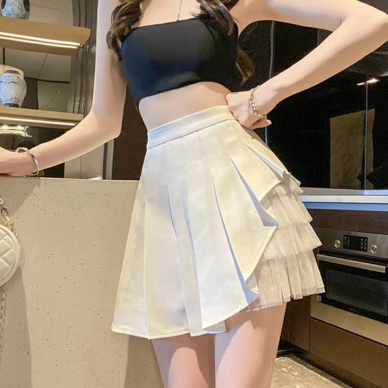 

Pleated Satin Pleat Women's Skirt Mesh Kawaii Lace Silk Tulle Skirts for Woman Cute Chiffon Stylish A Line Summer 2024 V Clothes