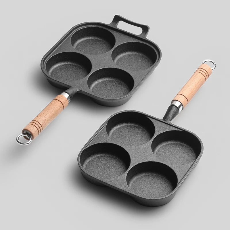 

Fried Egg Pan Cast Iron Four-hole Grill Pans Dumpling Pan Egg Burger Maker Mold Non-stick Breakfast Pan Fried Egg Cooker Tools