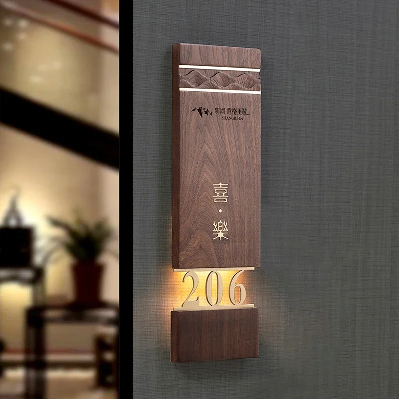 

Hotel Solid Wood Luminous House Number B & B Hotel Tea House Box Number Plate High-grade Walnut