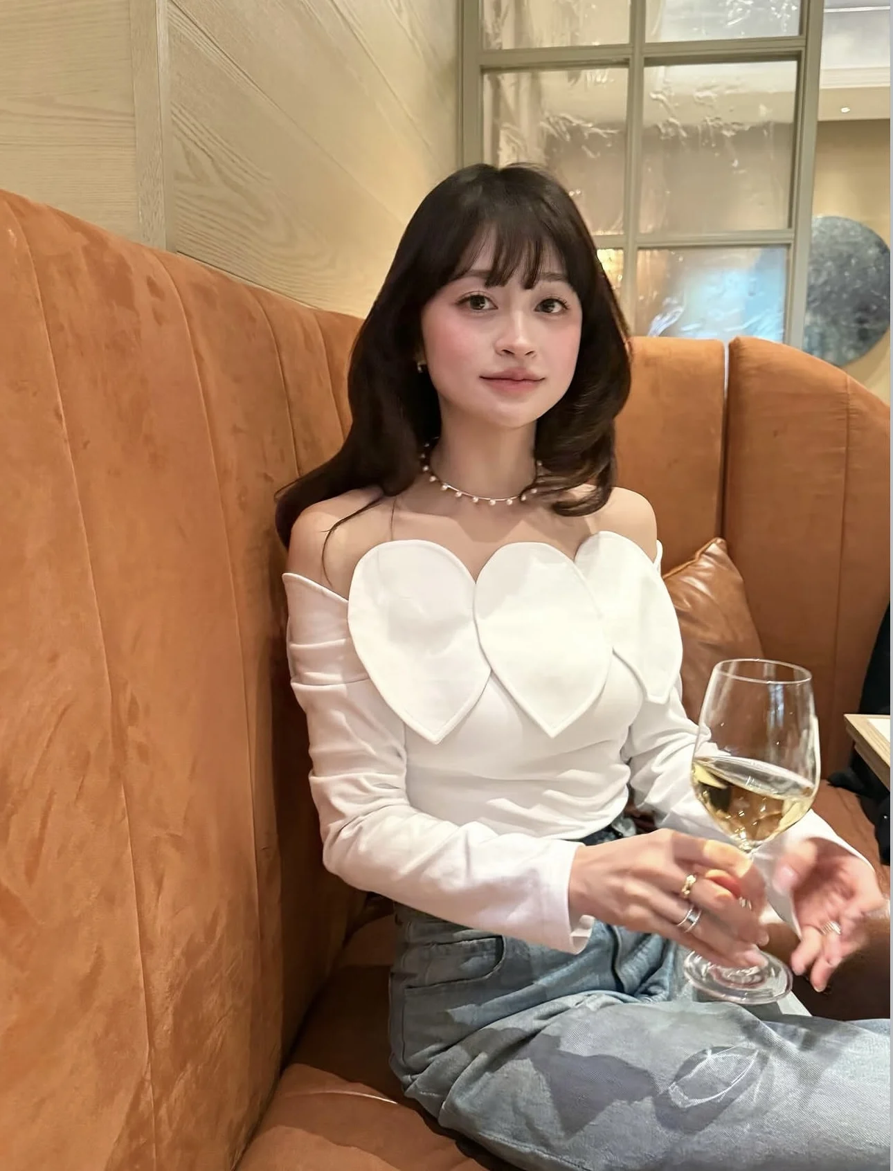 3D Petal Shoulder Bared Top Women's Slim Fit T-Shirt Moisture Wicking Long Sleeve One Shoulder Design  Color Commute Style
