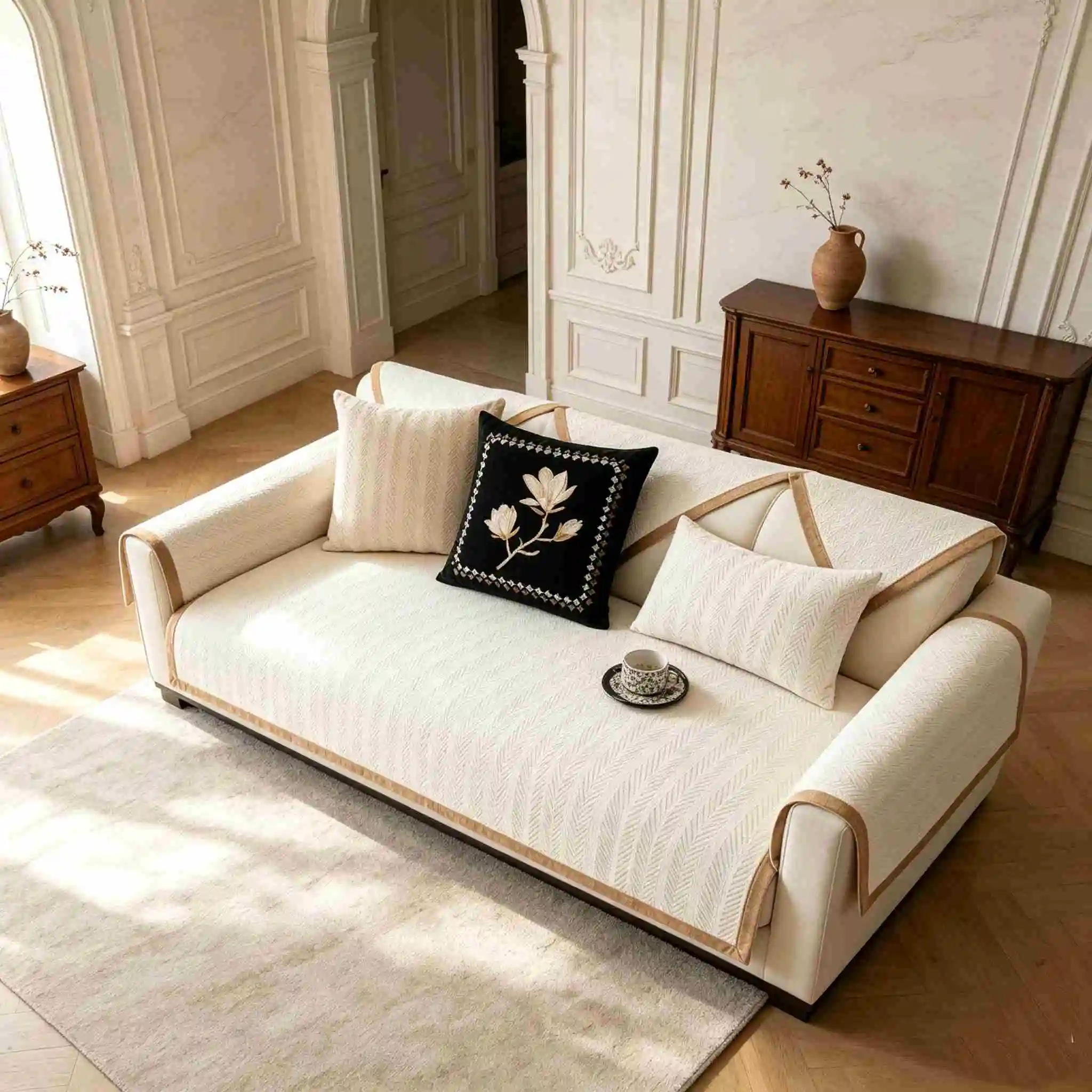 Chenille Jacquard Sofa Cover Non-Slip Sofa Towel for Living Room Decor All Seasons Universal Sofa Protector Mat Couch Slipcover