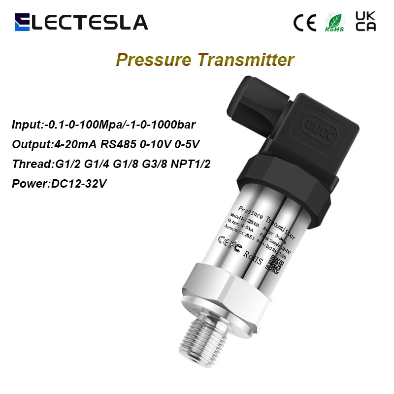 

Water Pressure Oil Pressure Transmitter Gas Liquid Pressure Sensor 4-20mA 0-10V RS485 Output -1-0-1000bar Input Power DC24V