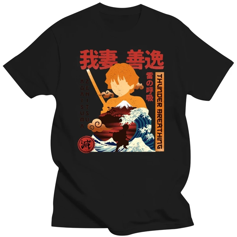 Fashion Ukiyo E Breath Of Thunder Demon T-Shirt Men Camisas Hombre Slayer Kimetsu No Yaiba Kamado Nezuko Top T Shirt Zenitsu