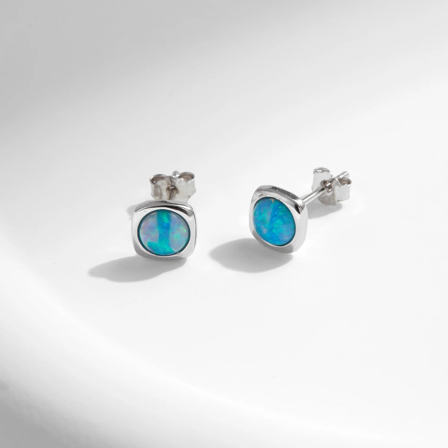 MODIAN 925 Sterling Silver Fashion Charm Square Opal Tiny Stud Earrings For Women Simple Fine Jewelry Accessories