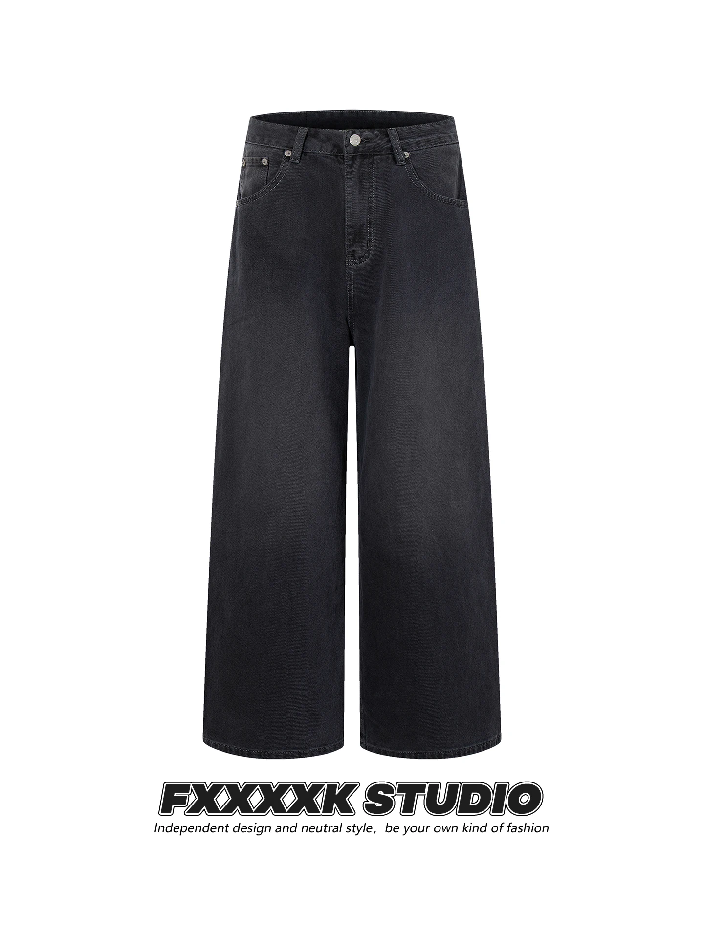 

FXK оригинальные винтажные повседневные брюки с прямыми штанинами, свободные широкие длинные брюки для мужчин и женщин, осенние модные джинсы