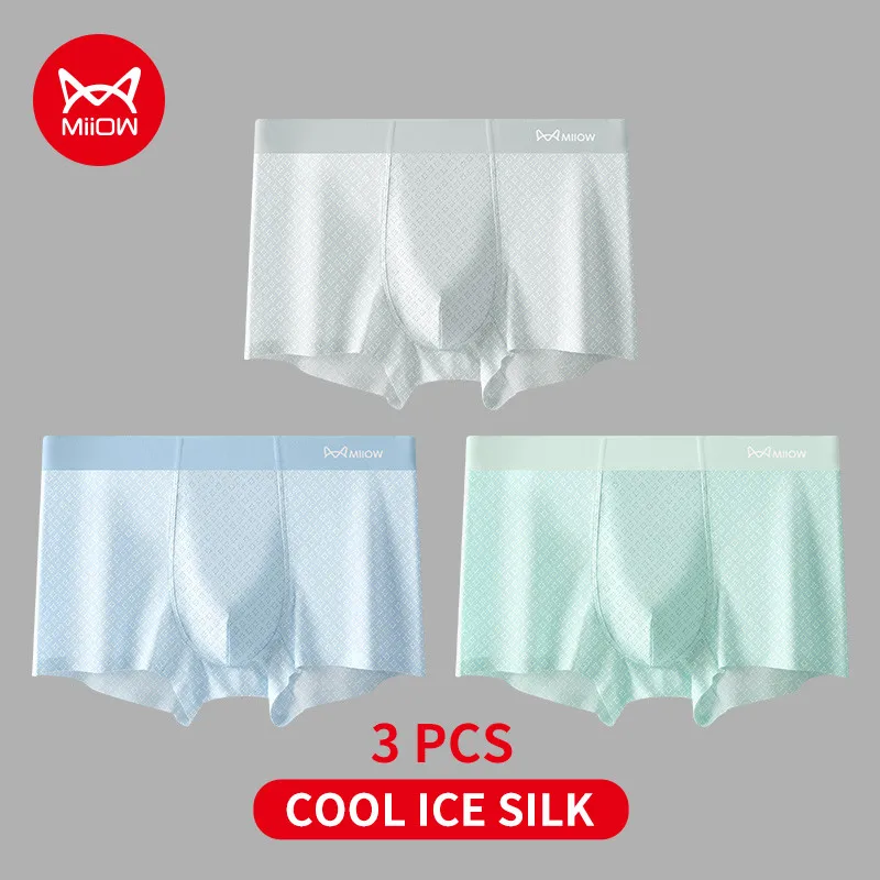

MiiOW 3Pcs Summer Ice Silk Men's Underwear Boxers 7A Antibacterial Men Panties Mesh Breathable Mens Underpants Man Boxer Briefs