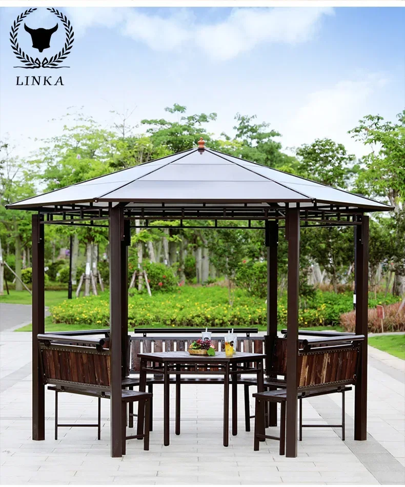 

Hexagonal pavilion outdoor villa courtyard anti-corrosion mobile assembly roof wooden house solid wood outdoor pavilion