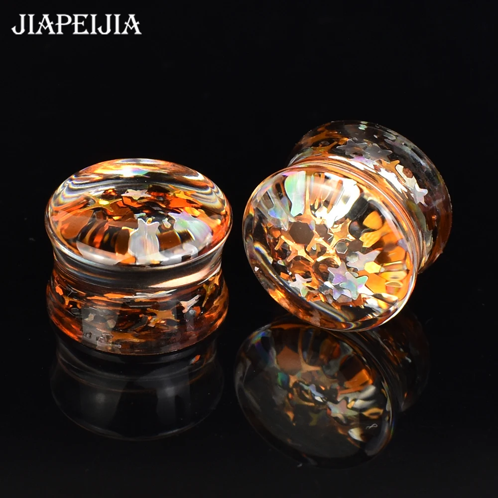 6-50mm 2Pcs Twinkle Sequin Ear Plugs Gauges and Tunnels Double Flared Plug Ear Stretcher Expander Ear Piercing Jewelry