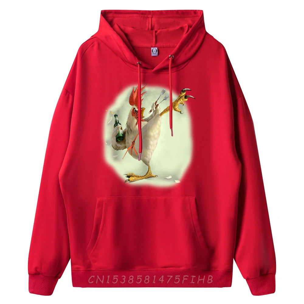 Normal Chicken Beer Karate Kick Cool Printed On Long Sleeve Mother Day Hoodies Graphic O-Neck Coats Mens Hoodies