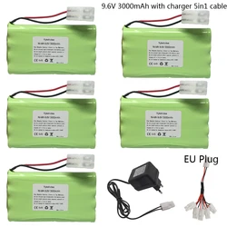 Batterie avec chargeur pour jouets RC, câble 5 en 1, voiture précieuse, train, robot, bateau, odor, AA, 9.6V, NIlaissée, 3000mAh, 9.6V, livraison gratuite