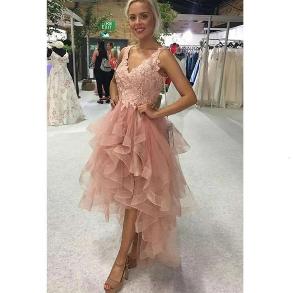 

Customized Fashion A-Line Tulle Applique Evening Dress Sexy V-Neck Backless Sleeveless Multi-Pleated Formal Party Evening Dress