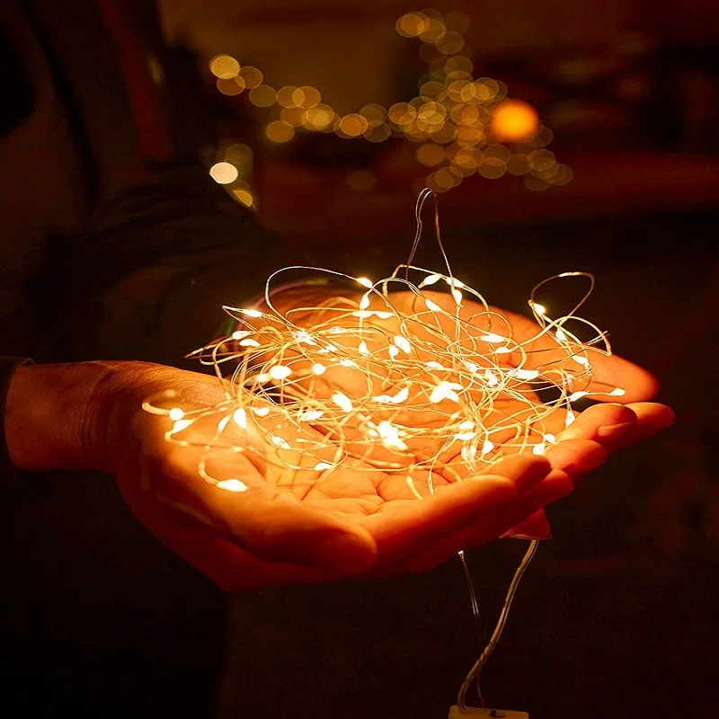 Guirxiété lumineuse à piles, fil de cuivre, lumière de Noël, fête de mariage, vacances, lumières dégradées, alimentation par batterie, 50LED, 100LED